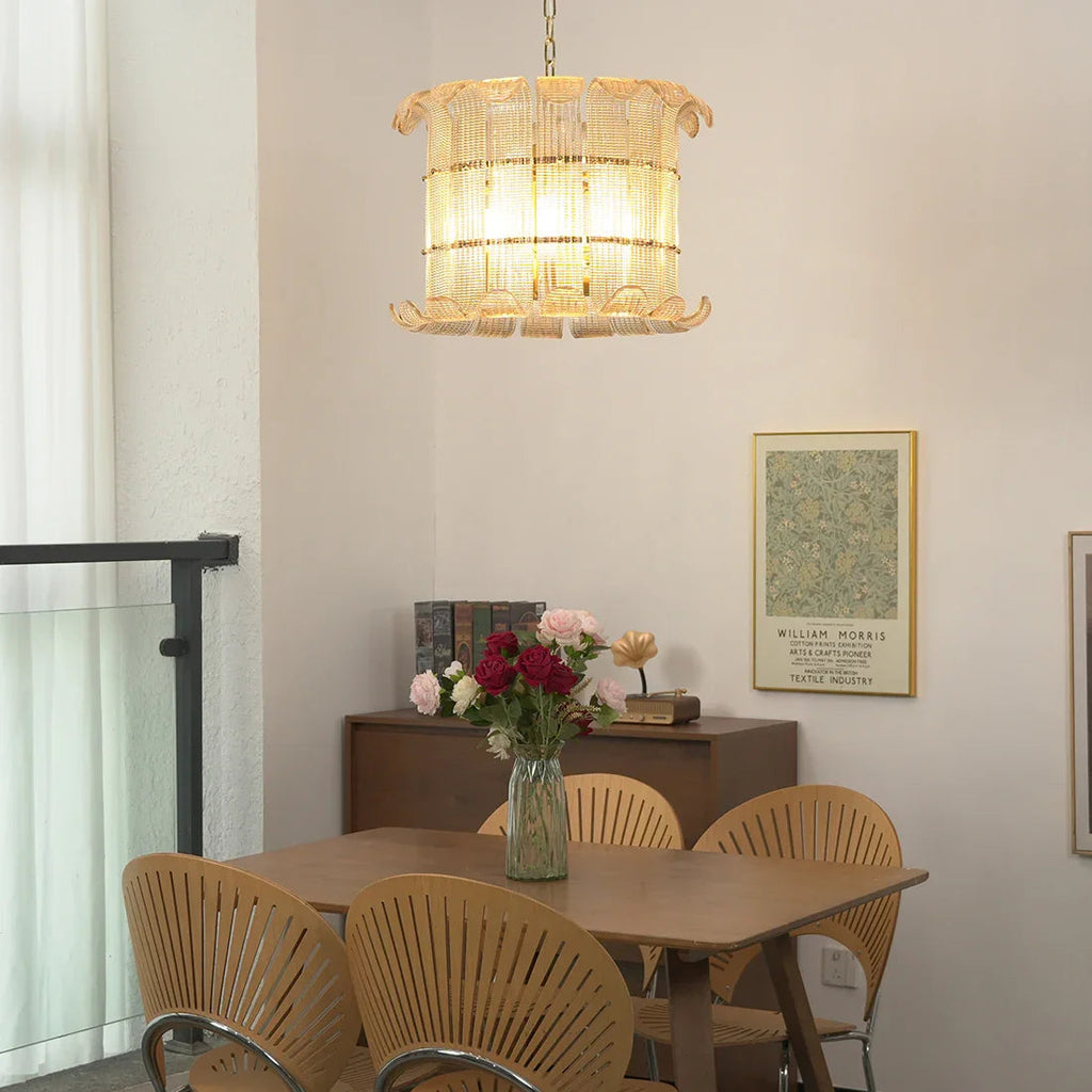 Curved Glass Slat Drum Chandelier | wildoxy