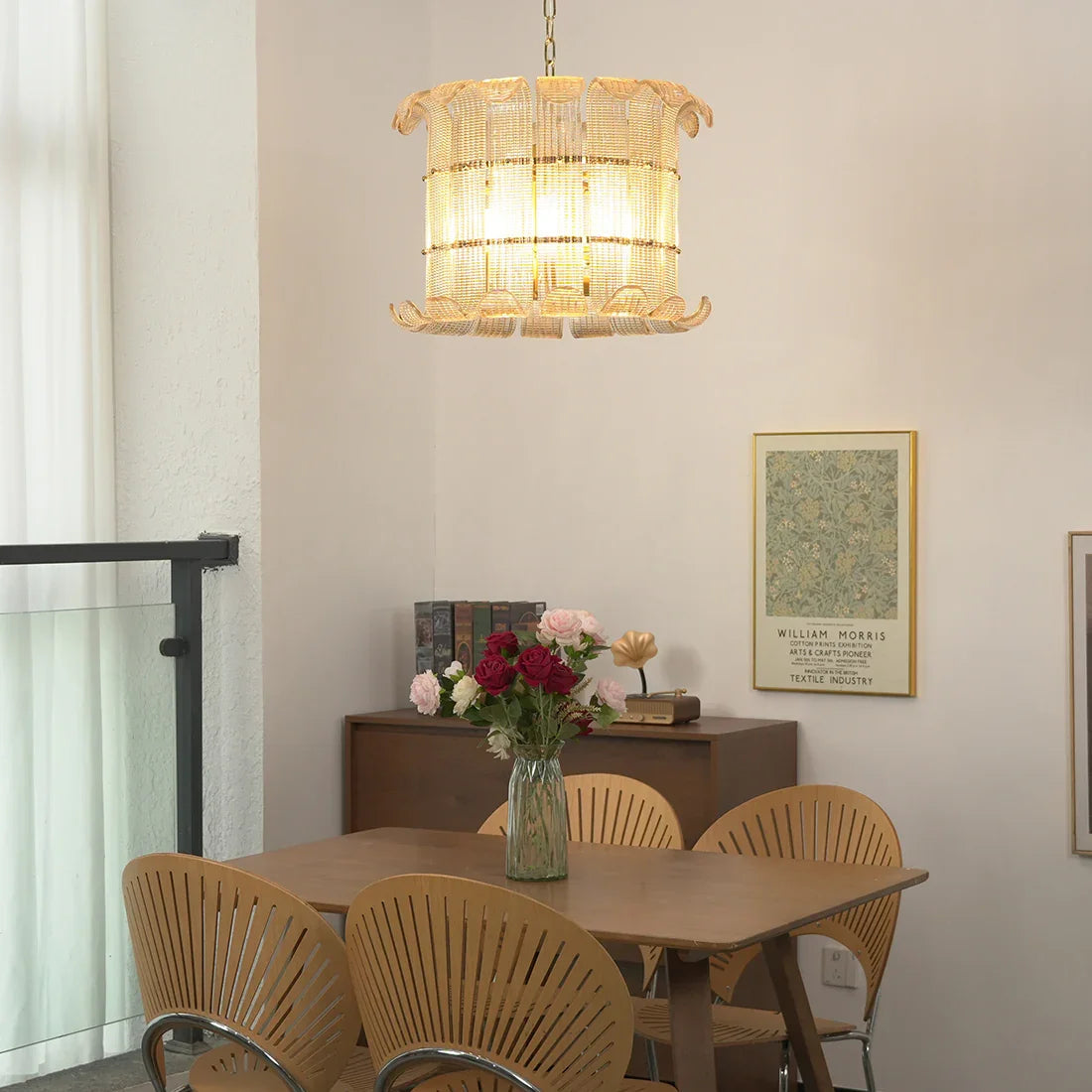 Curved Glass Slat Drum Chandelier | wildoxy