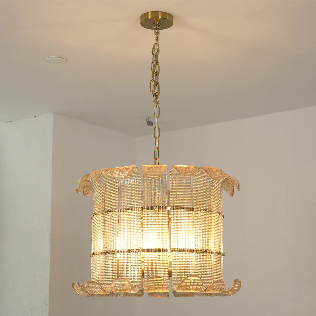 Curved Glass Slat Drum Chandelier | wildoxy