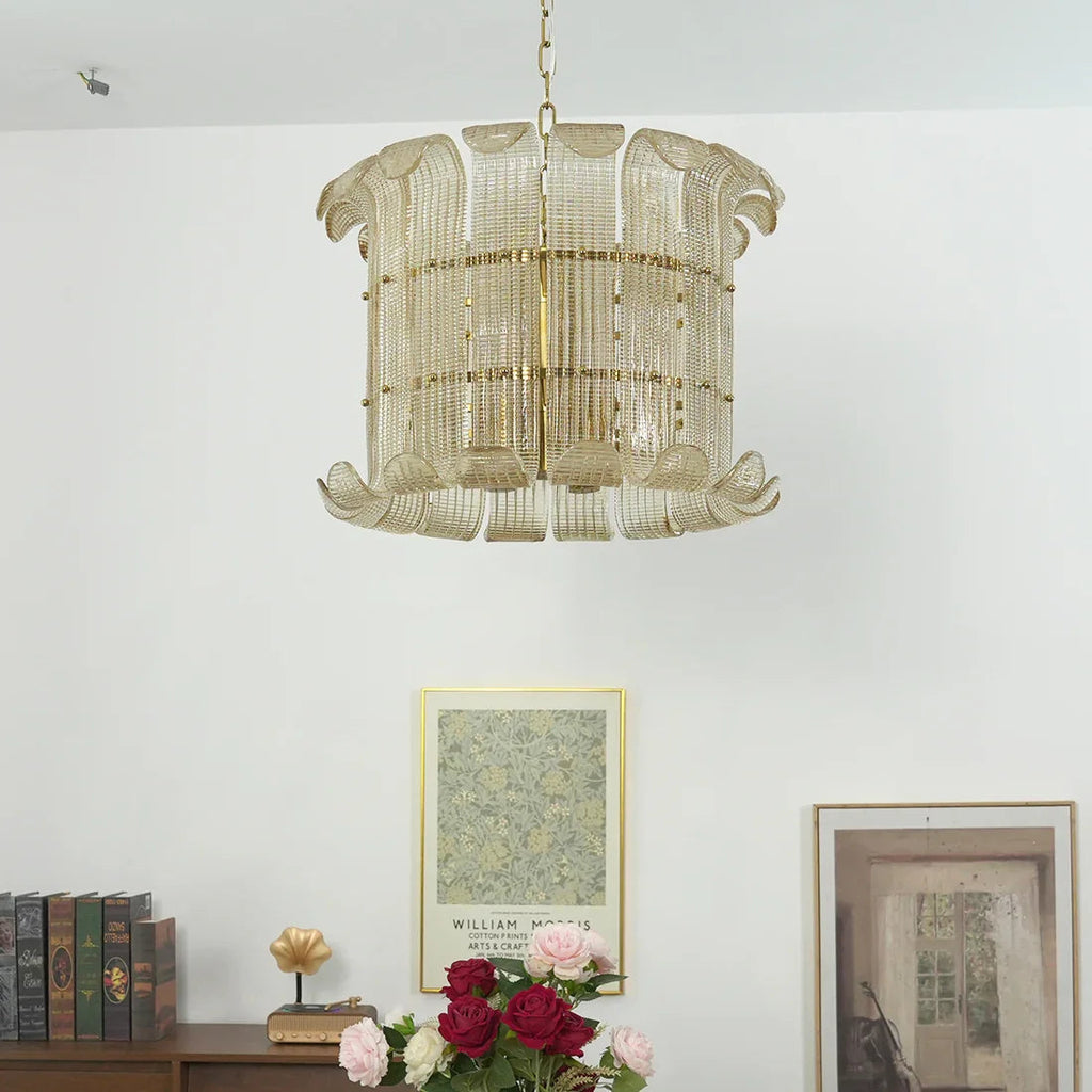 Curved Glass Slat Drum Chandelier | wildoxy