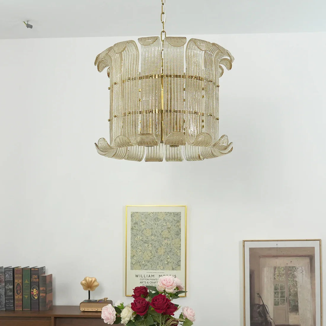 Curved Glass Slat Drum Chandelier | wildoxy