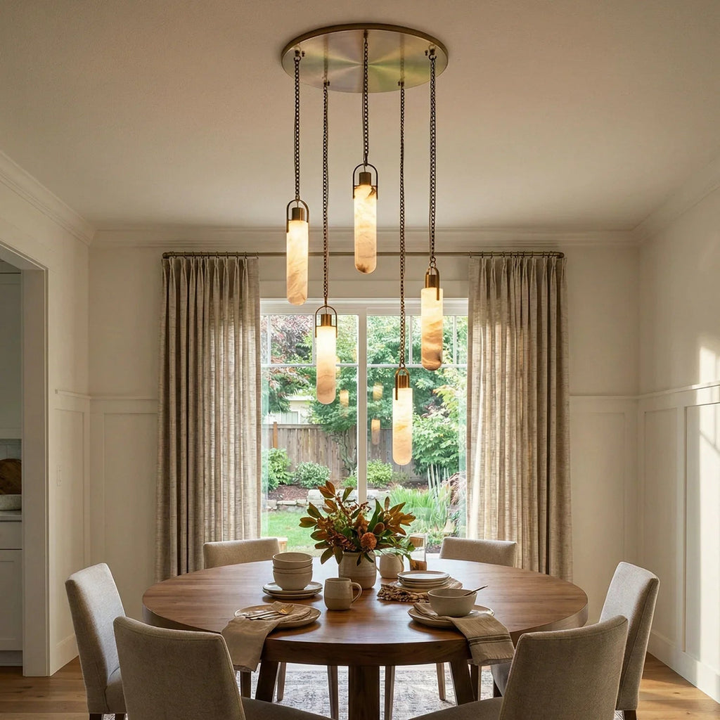 Cylindrical Alabaster Draped Chain Chandelier | wildoxy