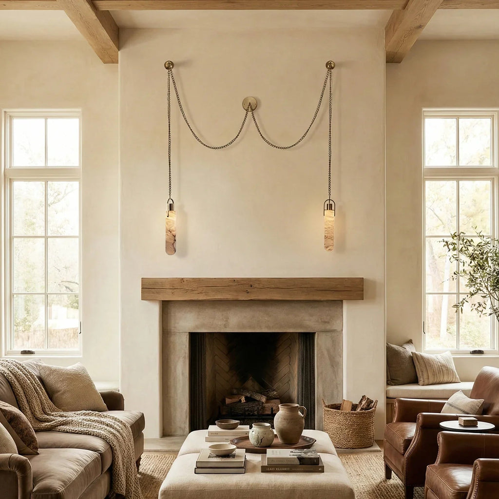 Cylindrical Alabaster Draped Chain Chandelier | wildoxy