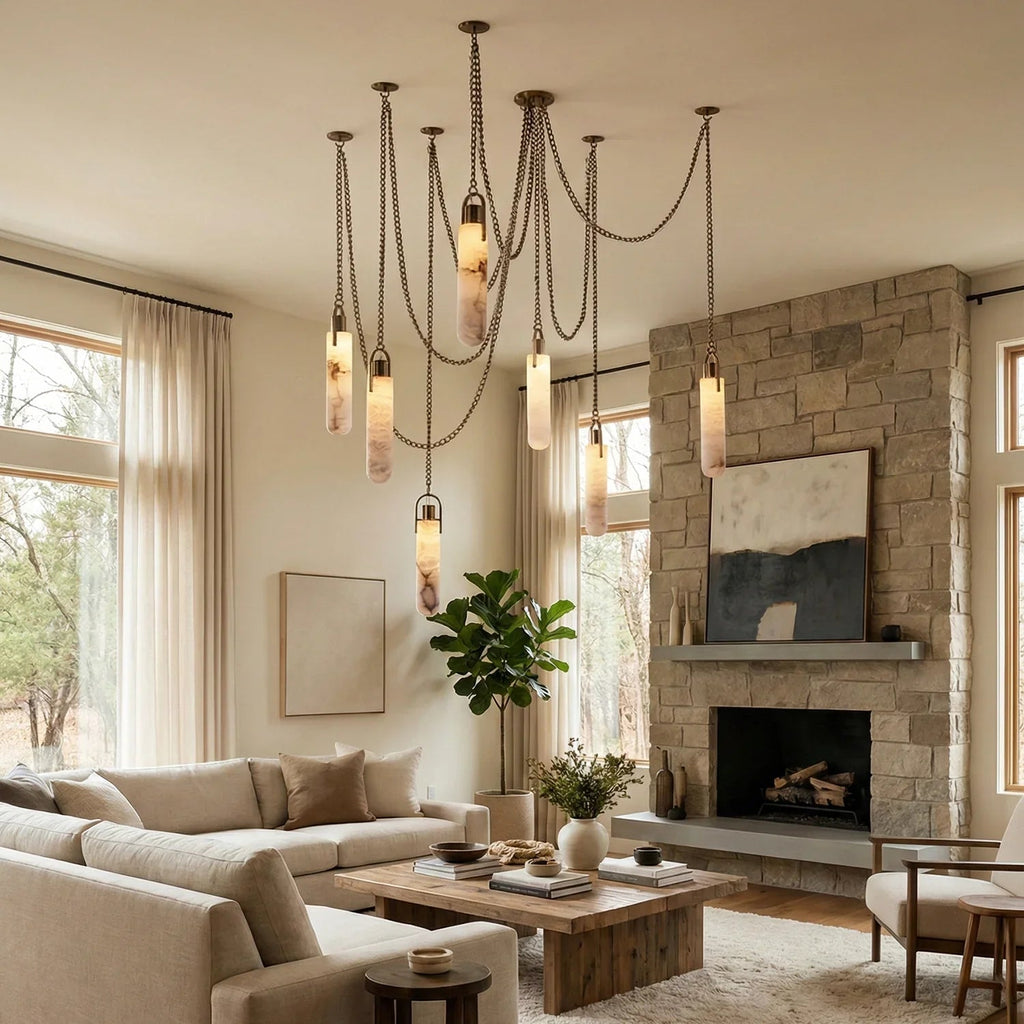 Cylindrical Alabaster Draped Chain Chandelier | wildoxy