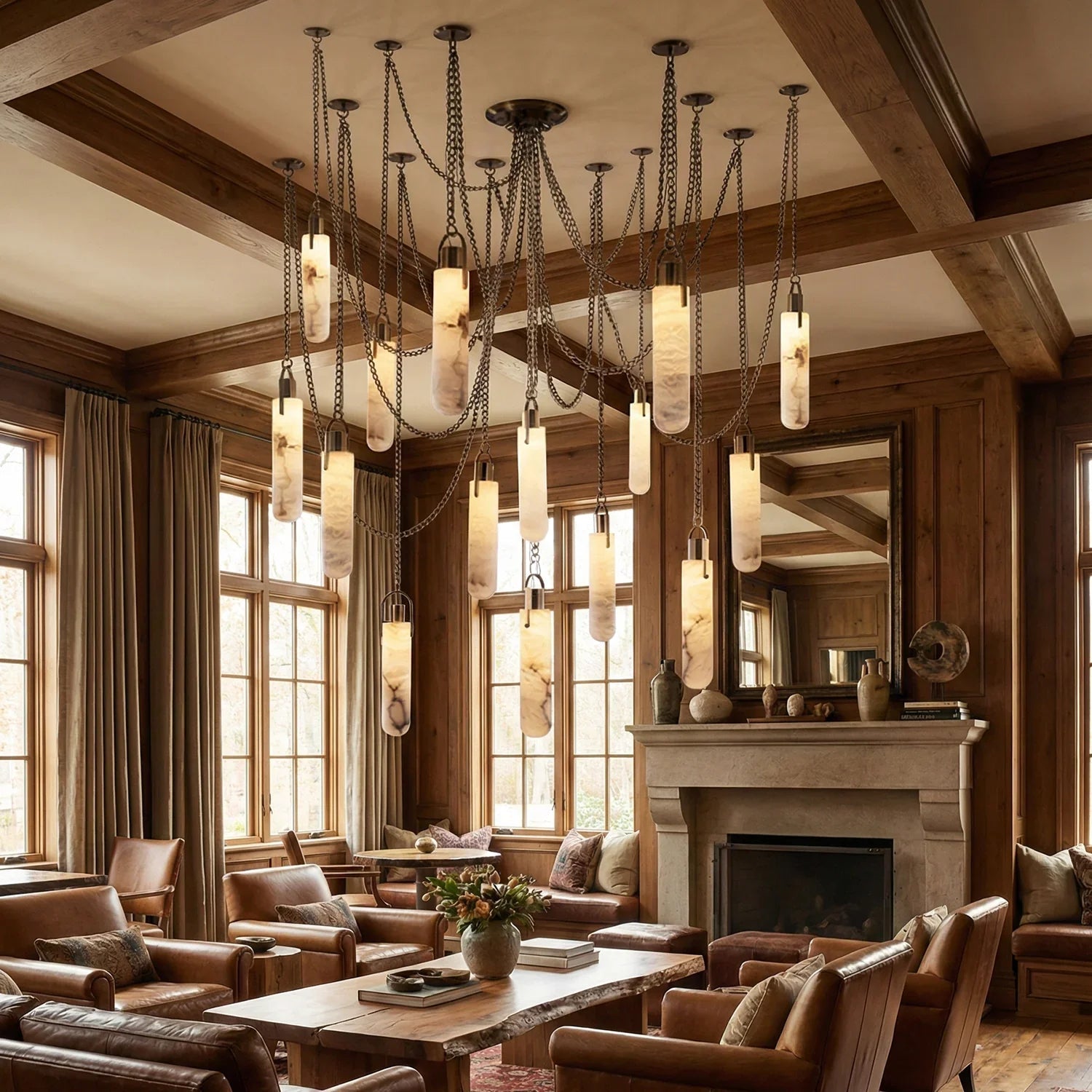 Cylindrical Alabaster Draped Chain Chandelier | wildoxy