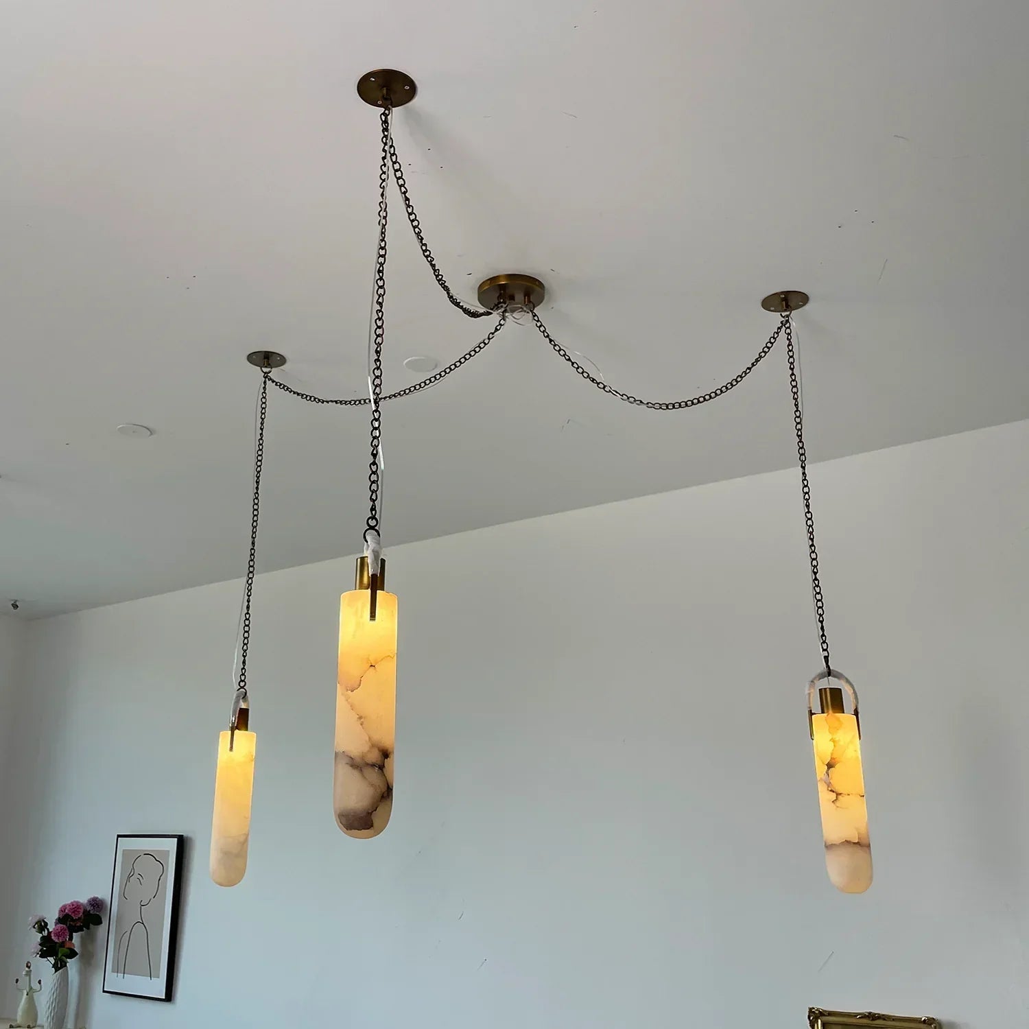 Cylindrical Alabaster Draped Chain Chandelier | wildoxy