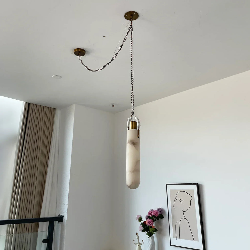 Cylindrical Alabaster Draped Chain Chandelier | wildoxy