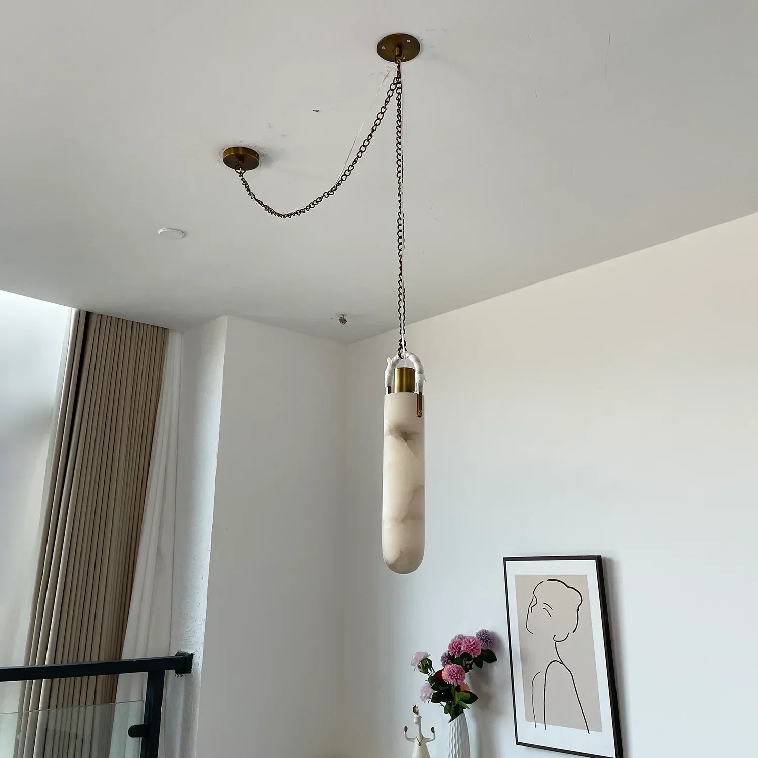 Cylindrical Alabaster Draped Chain Chandelier | wildoxy