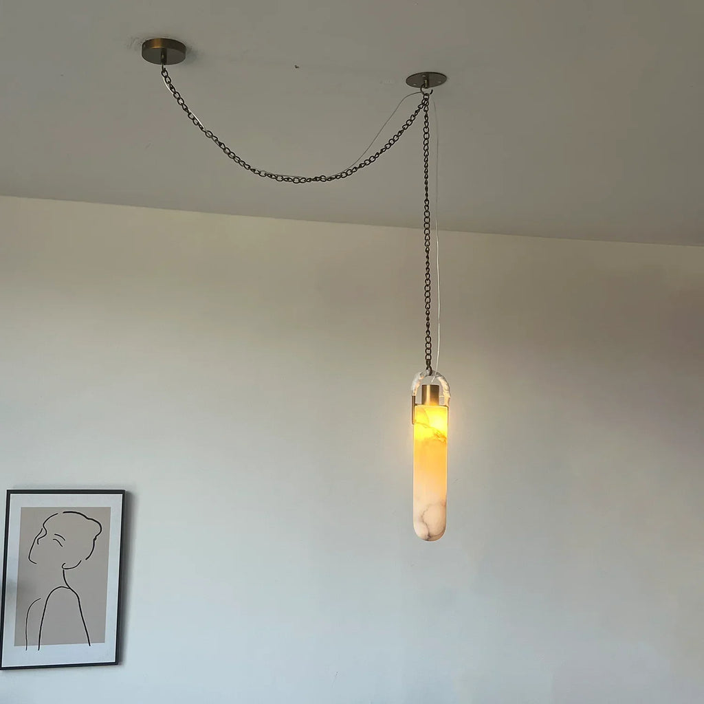 Cylindrical Alabaster Draped Chain Chandelier | wildoxy
