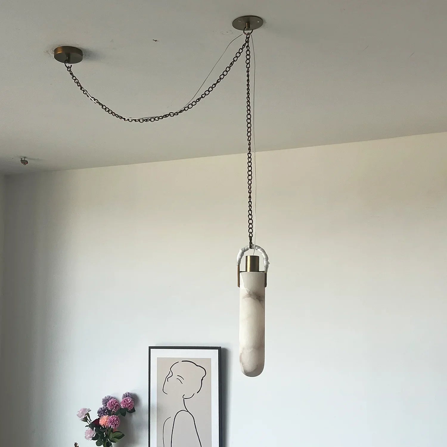 Cylindrical Alabaster Draped Chain Chandelier | wildoxy