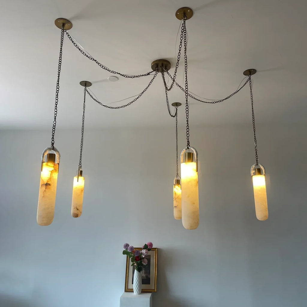 Cylindrical Alabaster Draped Chain Chandelier | wildoxy