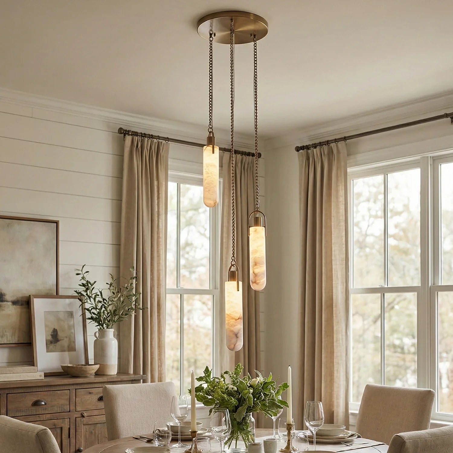 Cylindrical Alabaster Draped Chain Chandelier | wildoxy