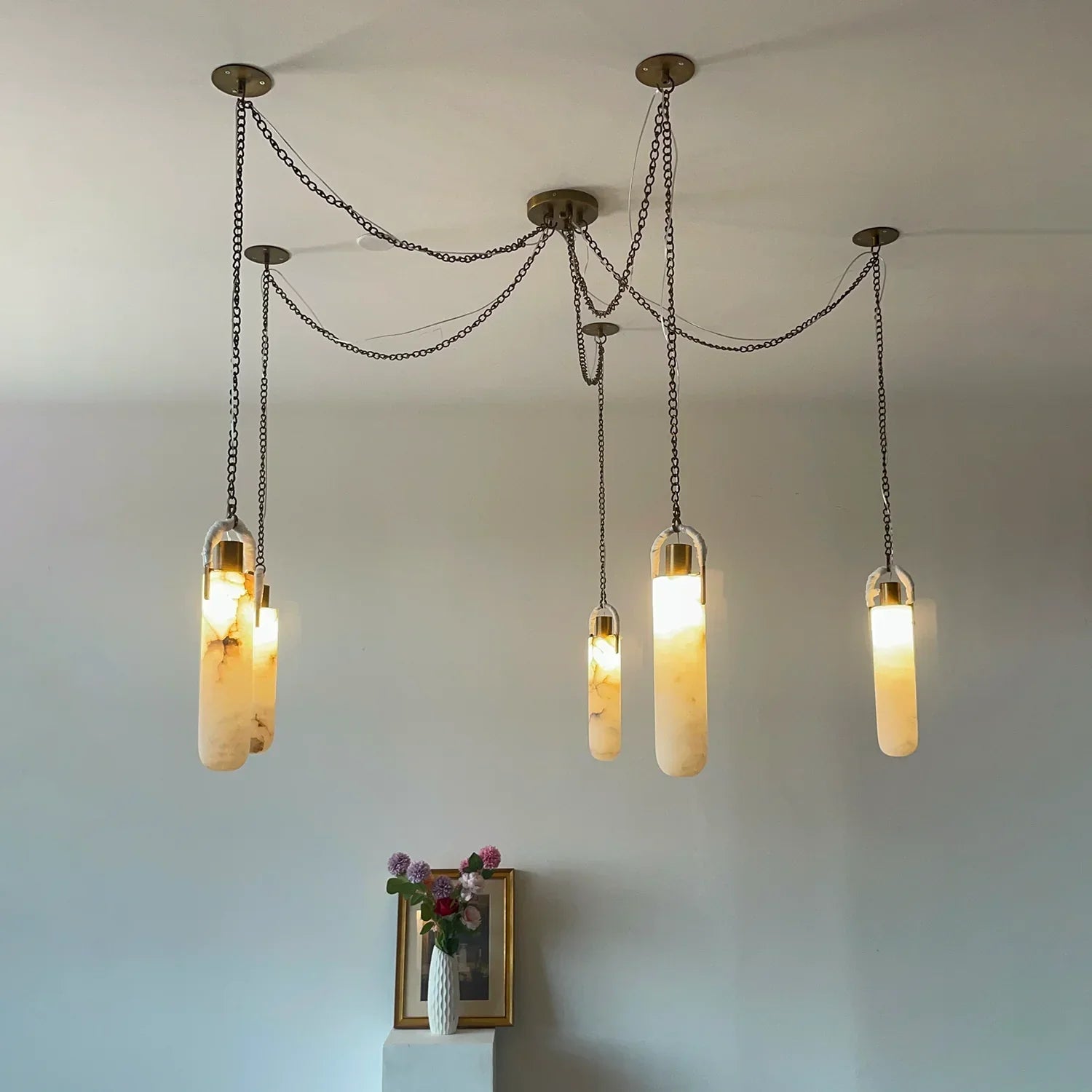 Cylindrical Alabaster Draped Chain Chandelier | wildoxy