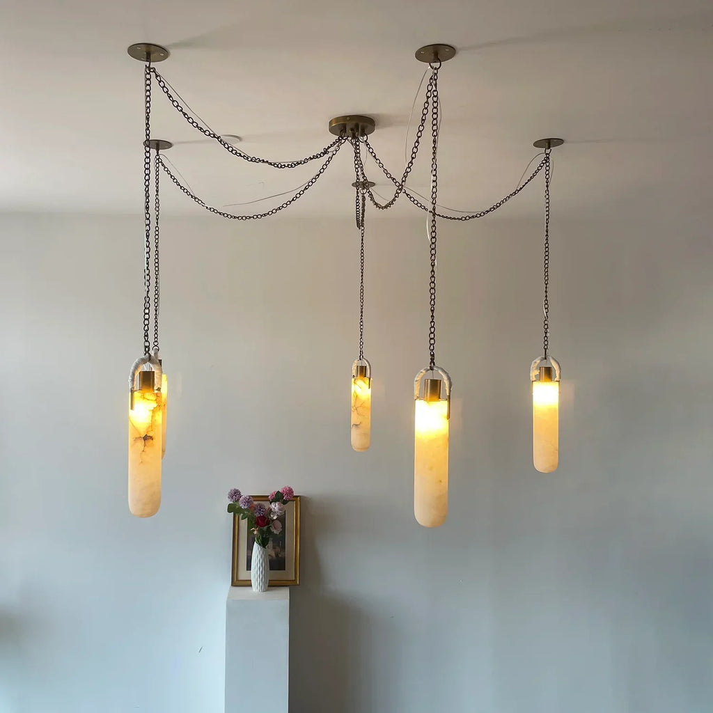 Cylindrical Alabaster Draped Chain Chandelier | wildoxy