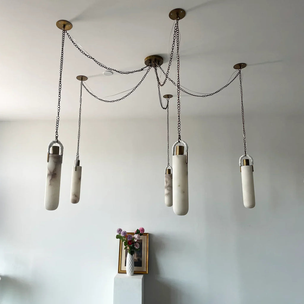 Cylindrical Alabaster Draped Chain Chandelier | wildoxy