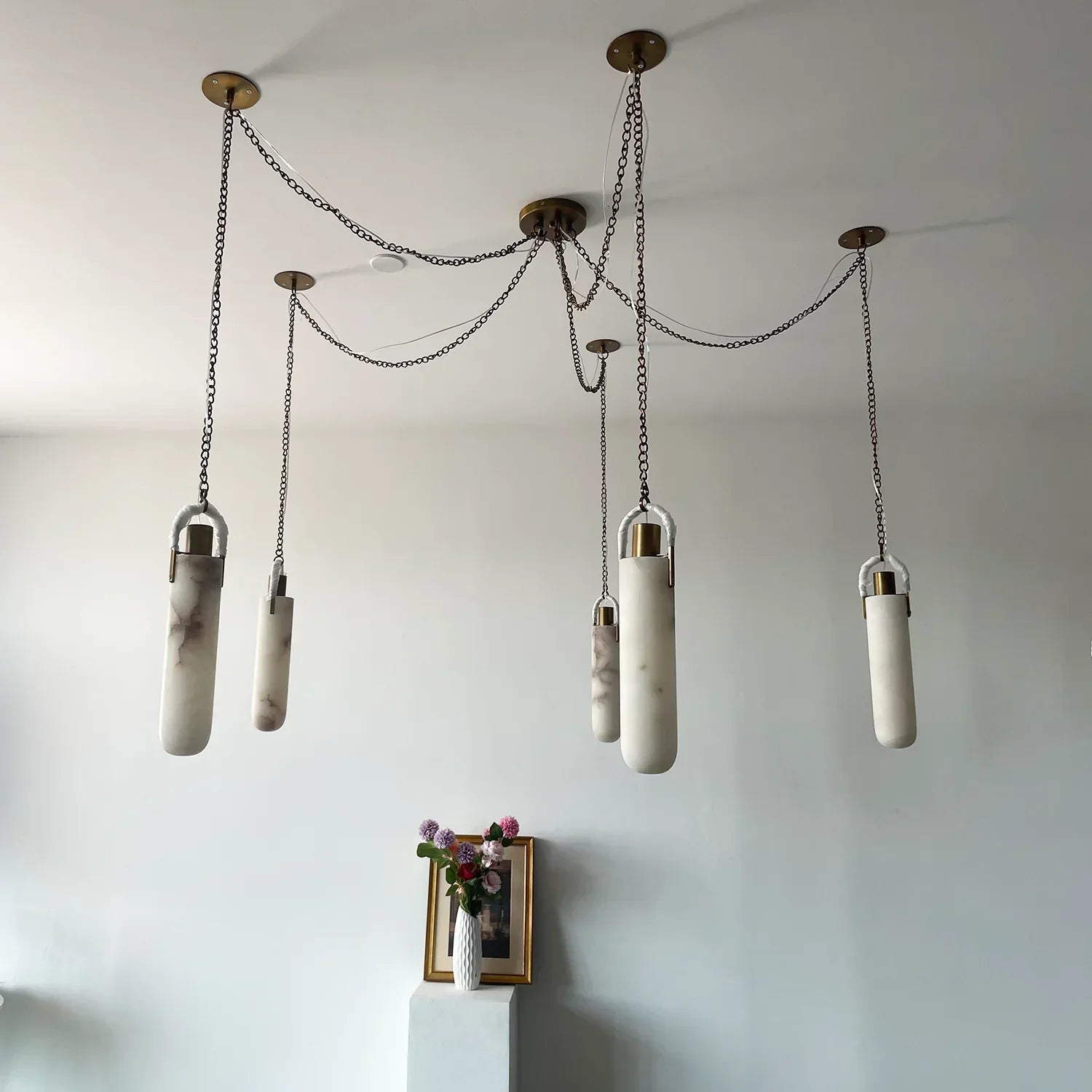 Cylindrical Alabaster Draped Chain Chandelier | wildoxy
