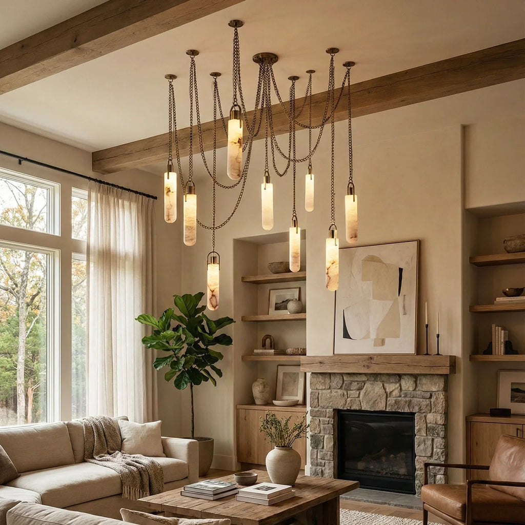 Cylindrical Alabaster Draped Chain Chandelier | wildoxy