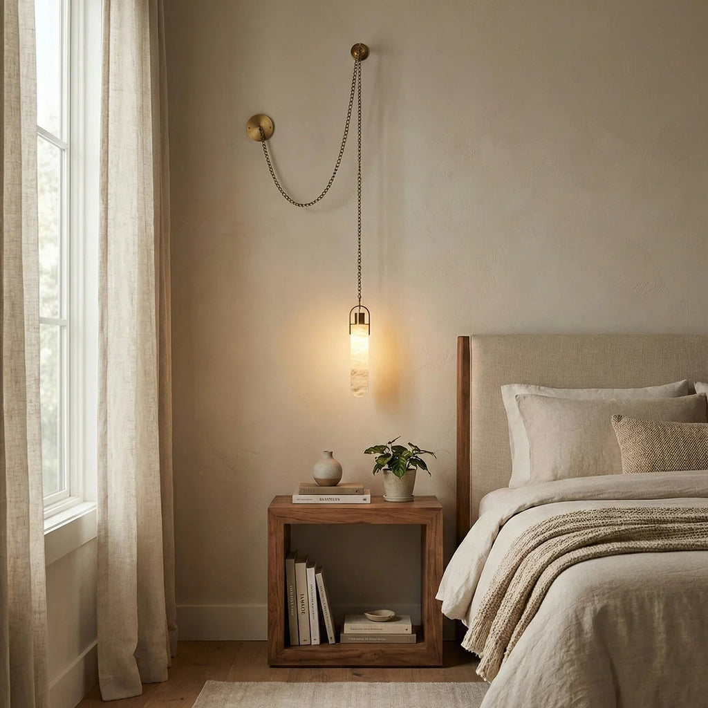 Cylindrical Alabaster Draped Chain Chandelier | wildoxy