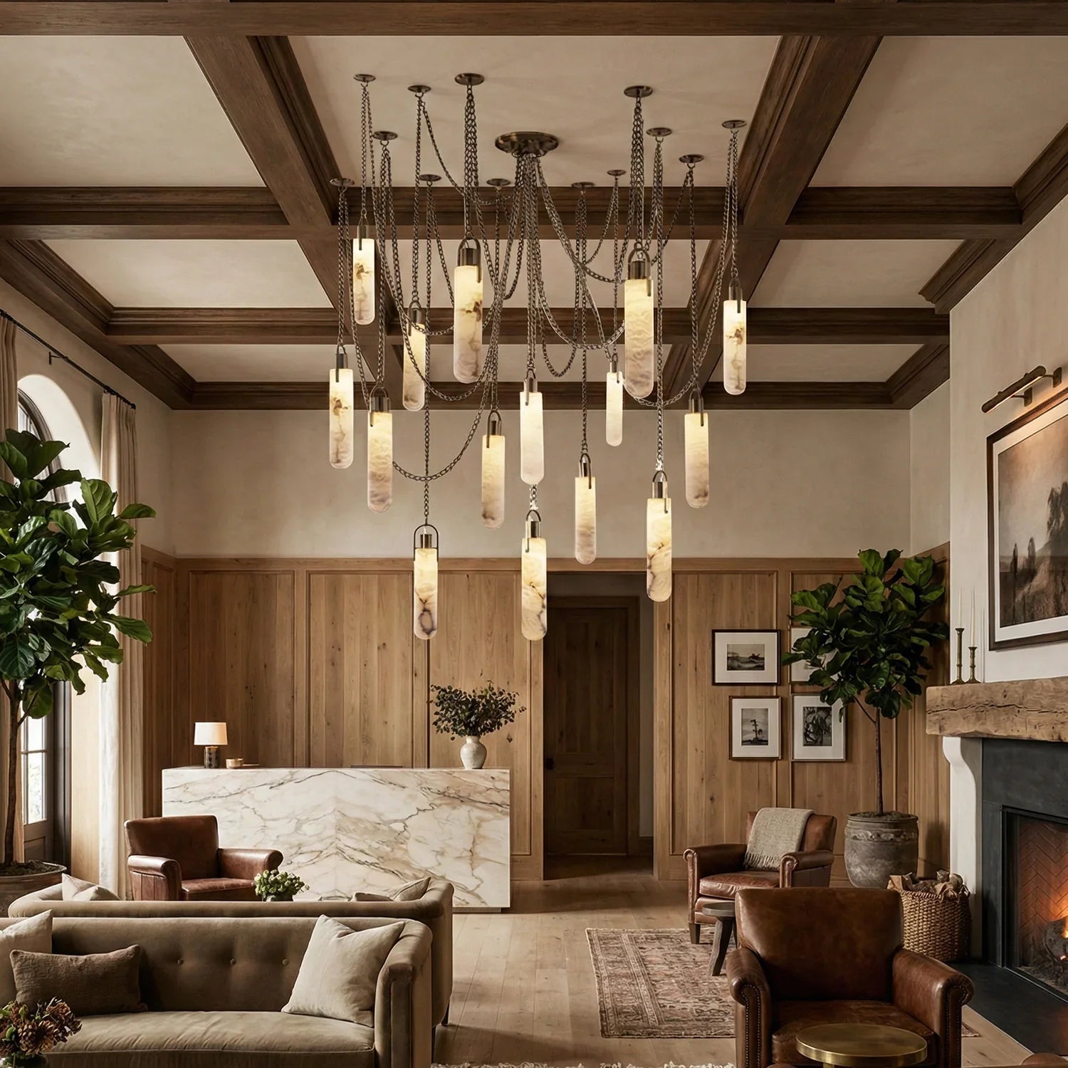 Cylindrical Alabaster Draped Chain Chandelier | wildoxy