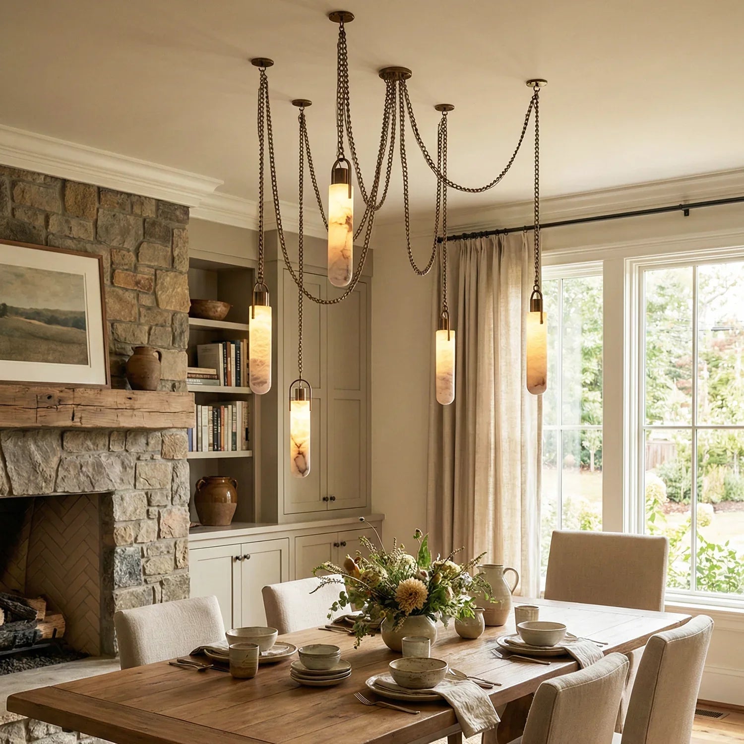 Cylindrical Alabaster Draped Chain Chandelier | wildoxy