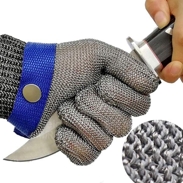 Gant en maille d’acier inoxydable résistant aux coupures, conforme ANSI A9 et adapté au contact alimentaire