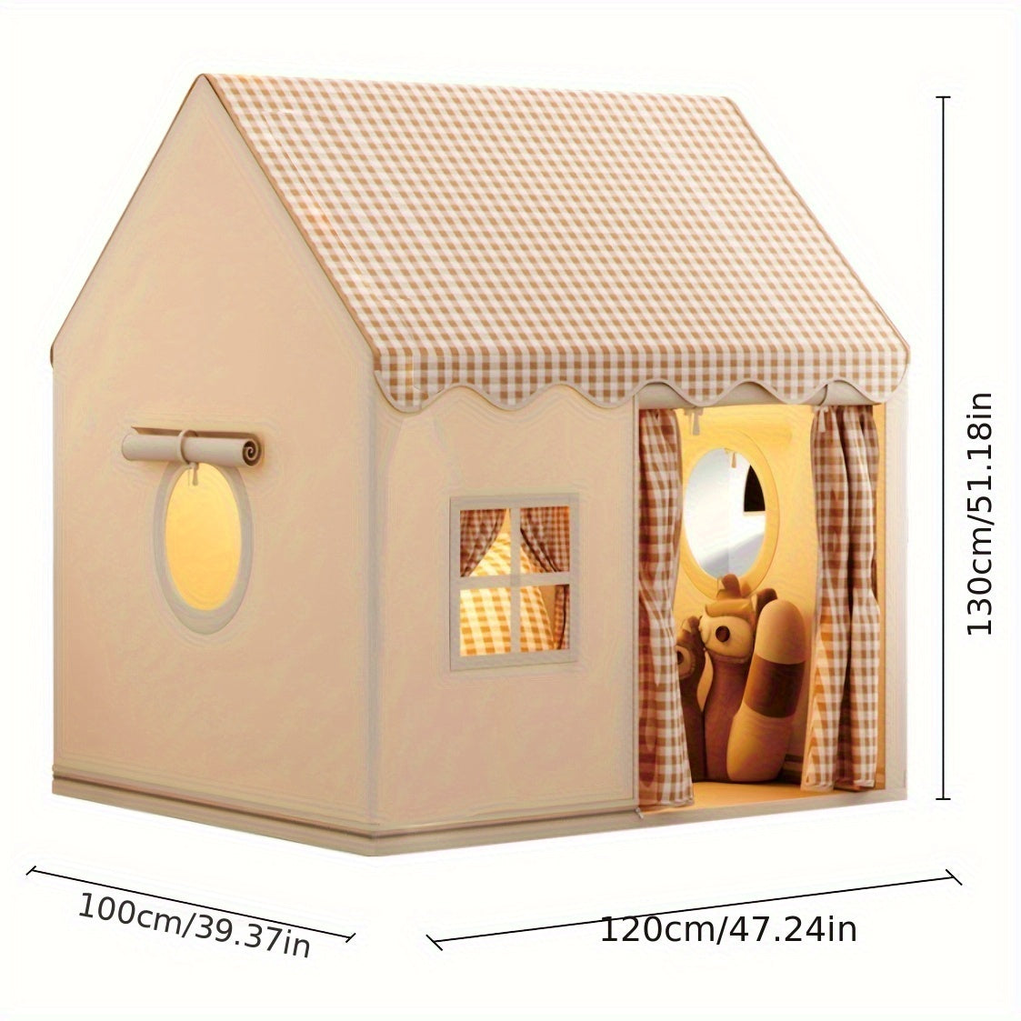 Cort de joacă pentru copii 130x120x100cm — cu perdele și ferestre