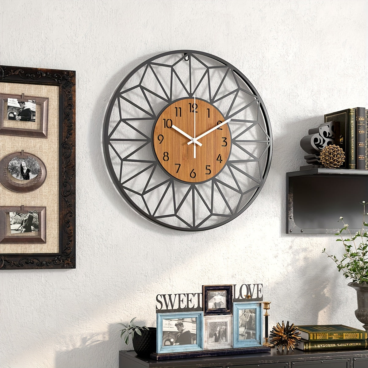 Modern Metal Wall Clock | Wood Grain Centre Design | Wildoxy