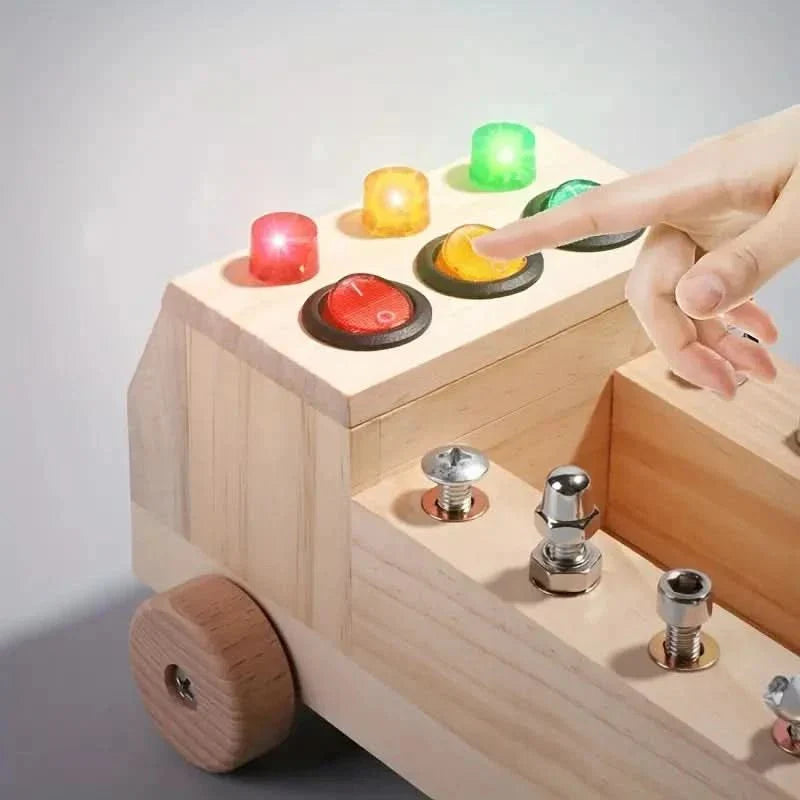 Placă Montessori din lemn cu activități — jucărie educativă cu LED pentru copii mici