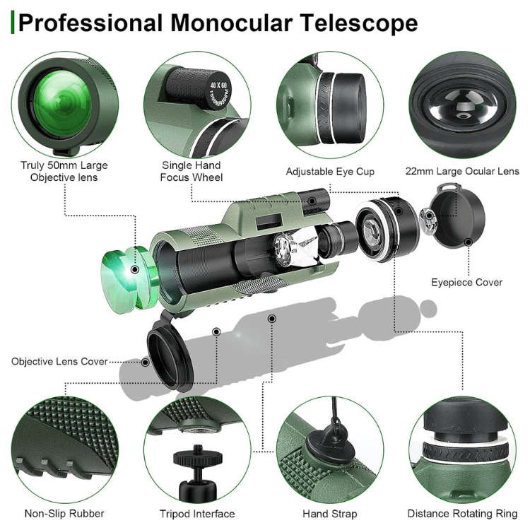 600x-Monokular mit Ultra-Zoom — HD-Objektiv, leicht