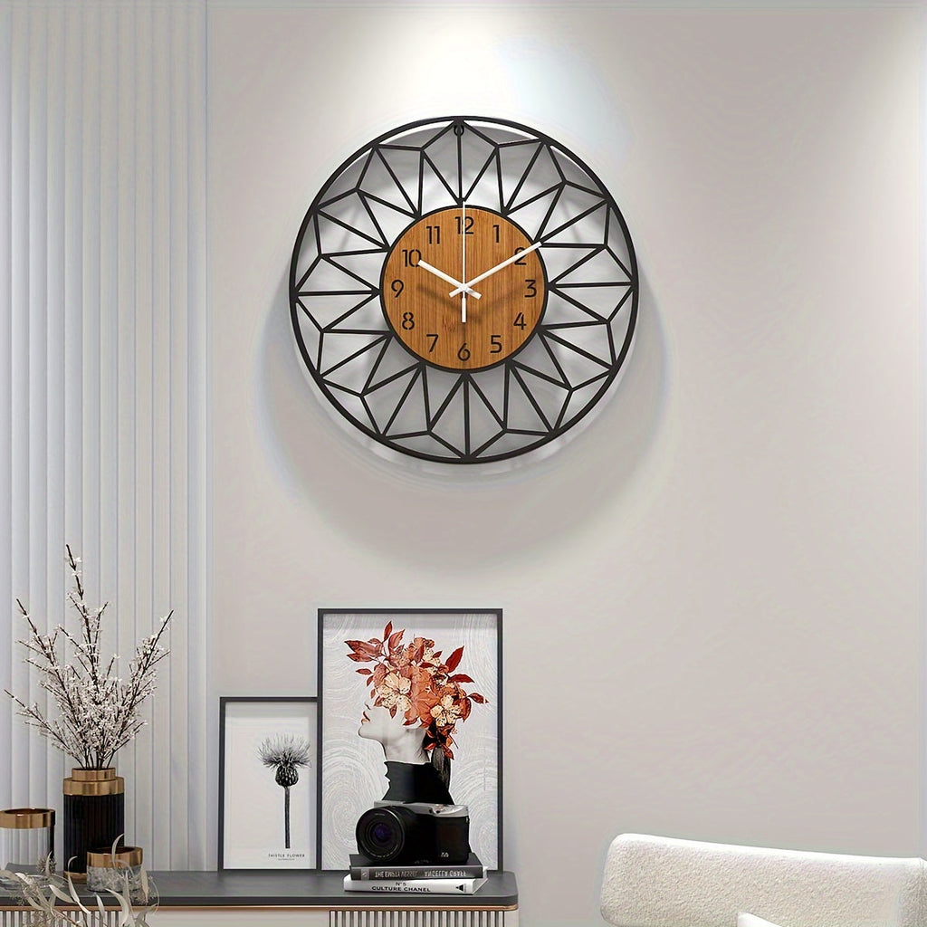 Modern Metal Wall Clock | Wood Grain Centre Design | Wildoxy