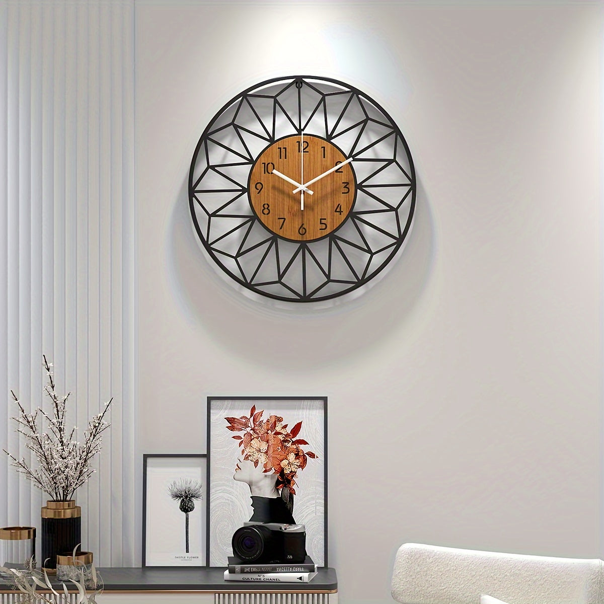 Modern Metal Wall Clock | Wood Grain Centre Design | Wildoxy