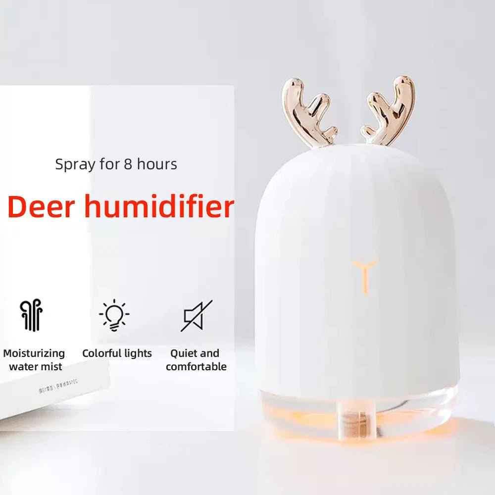 DEERSOFT Kompakter Hirsch-Luftbefeuchter — Automatische Abschaltung, farbenfrohe LED-Beleuchtung