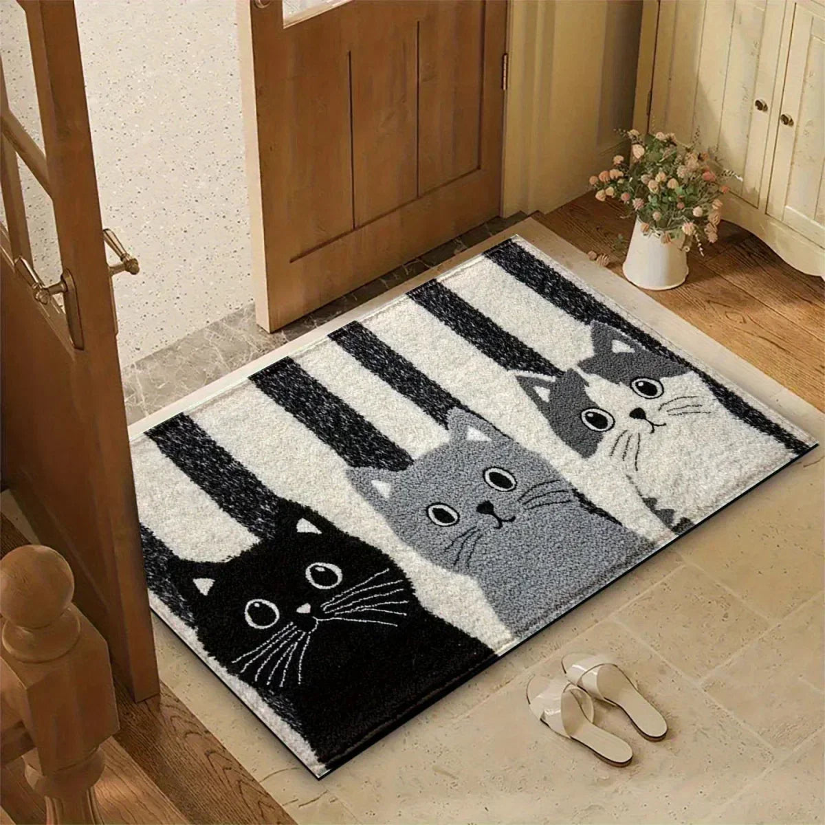 DOORMEOW Cartoon Cat Pattern Doormat — Soft Surface Entrance Mat
