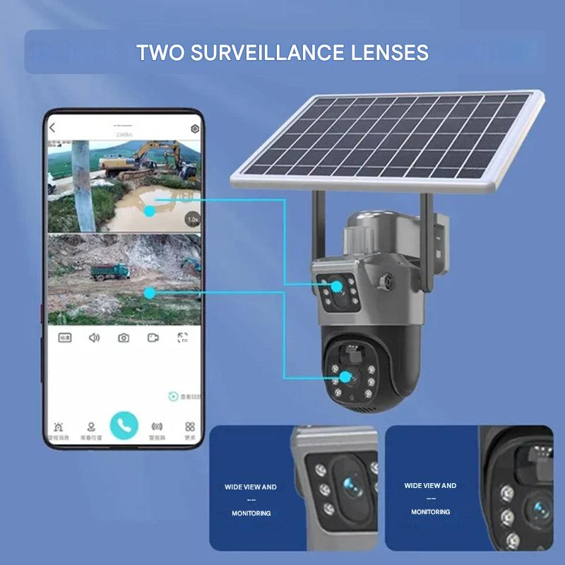 Trådlös 4K-säkerhetskamera med solcell — dubbla linser och 10x zoom