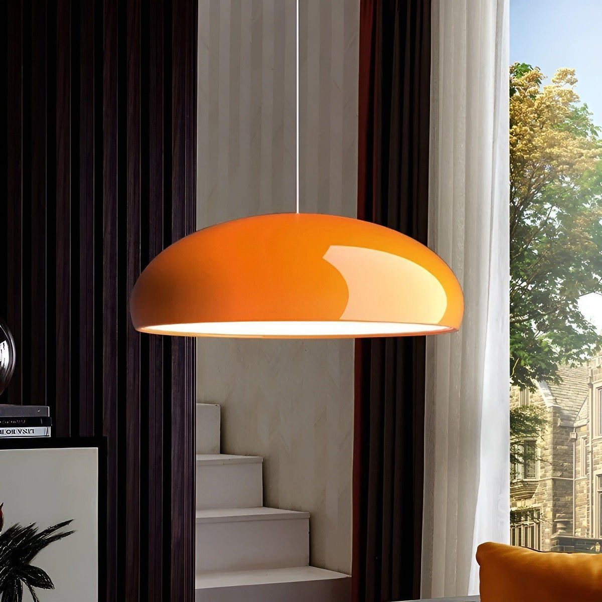 Scandinavische ronde glanzende metalen LED-eettafellamp