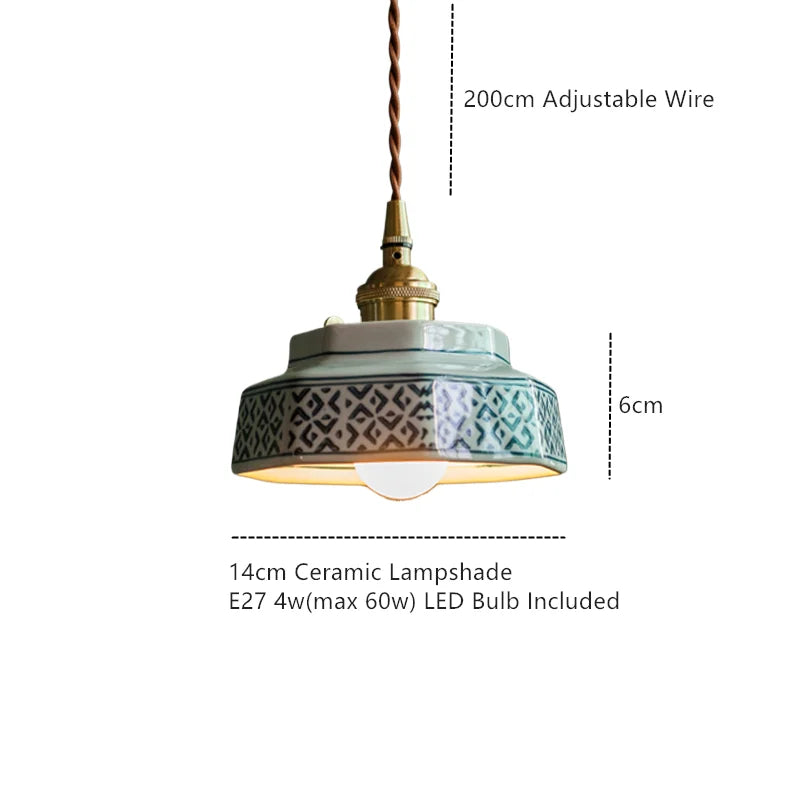 Lampă suspendată din ceramică pictată manual, element de fixare din cupru