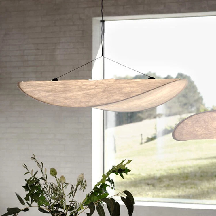 Lampa wisząca w stylu Japandi — ręcznie tkany jedwabny klosz, Ø40/Ø60/Ø80