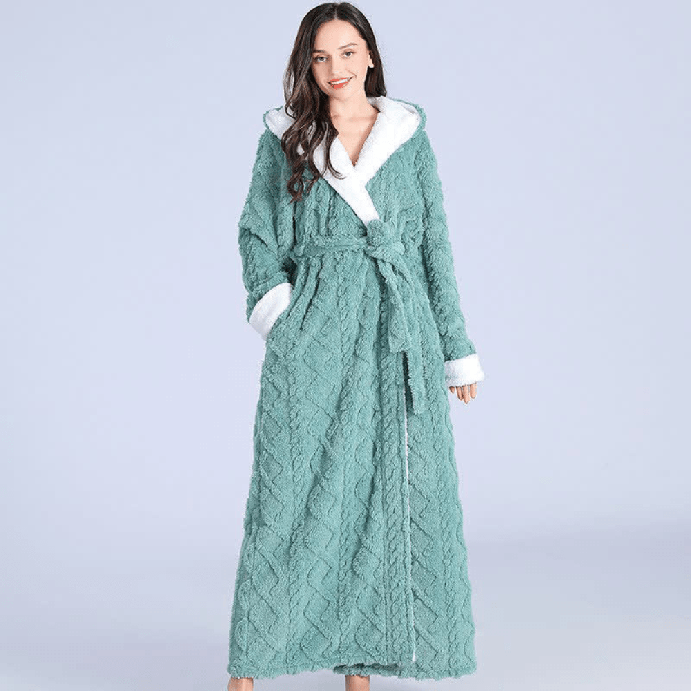 DreamWeave Plush Long Hooded Robe — Extended Length, Silky Soft Texture