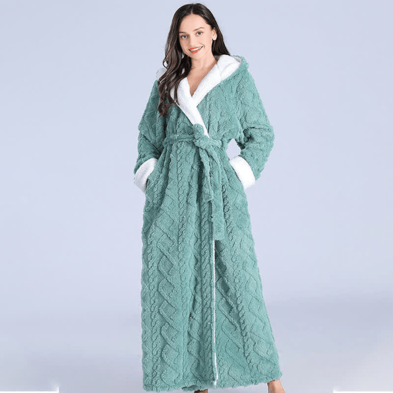 DreamWeave Plush Long Hooded Robe — Extended Length, Silky Soft Texture
