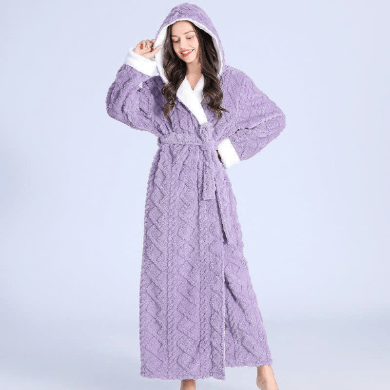 DreamWeave Plush Long Hooded Robe — Extended Length, Silky Soft Texture