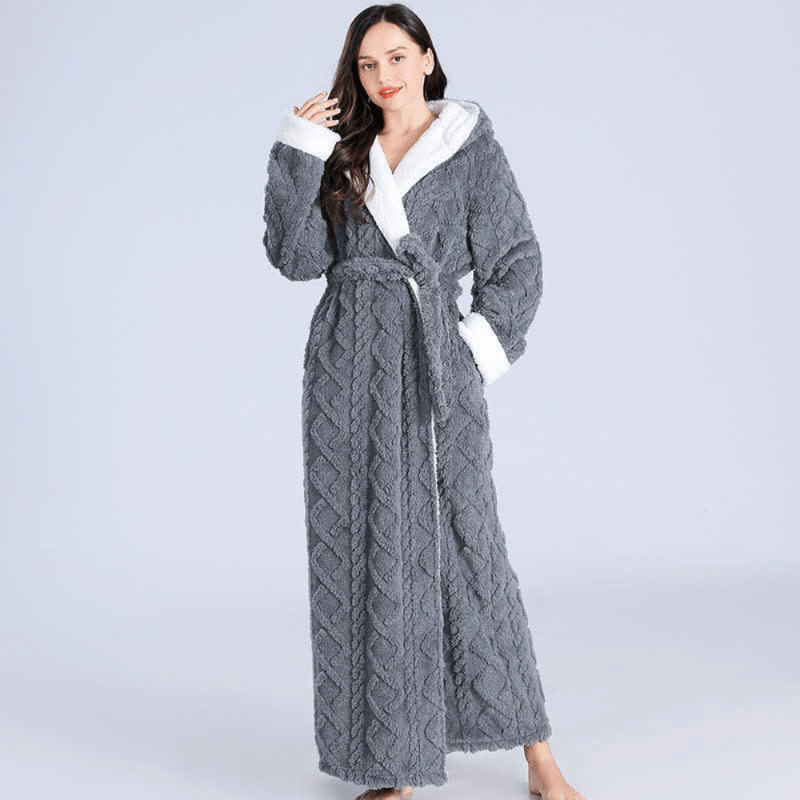 DreamWeave Plush Long Hooded Robe — Extended Length, Silky Soft Texture