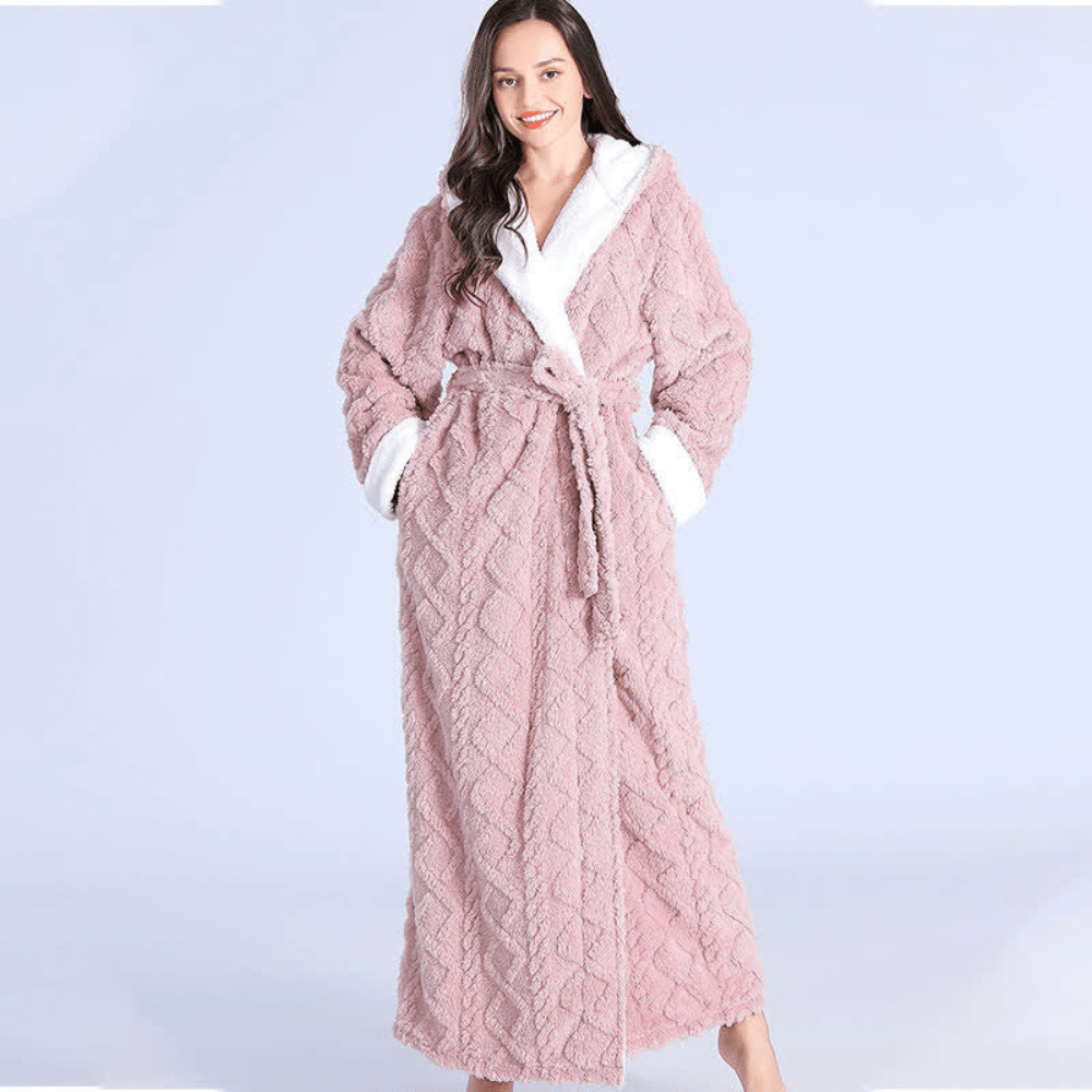 DreamWeave Plush Long Hooded Robe — Extended Length, Silky Soft Texture