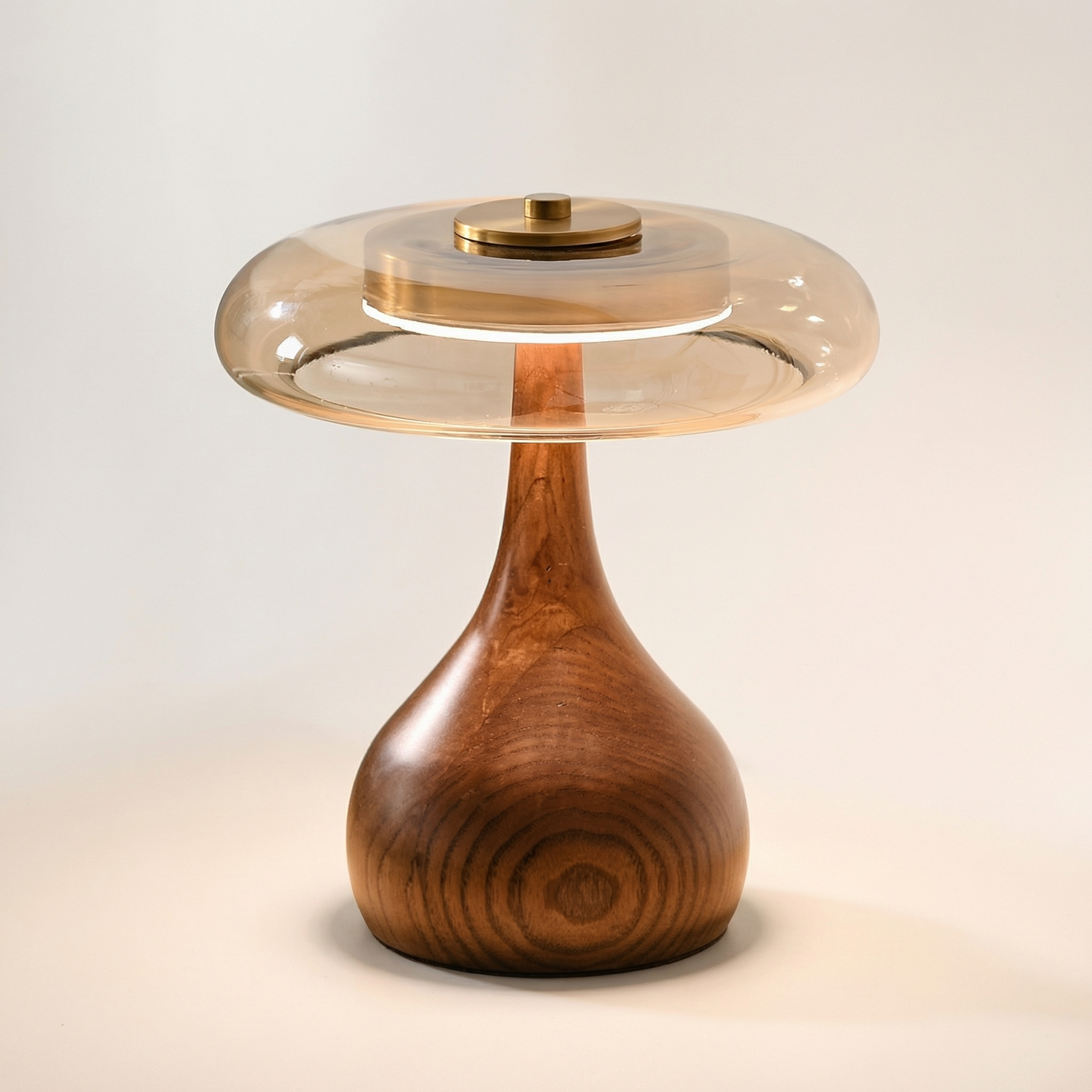 Wooden Table Light with Amber Glass Shade - Wildoxy