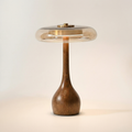 Wooden Table Light with Amber Glass Shade - Wildoxy