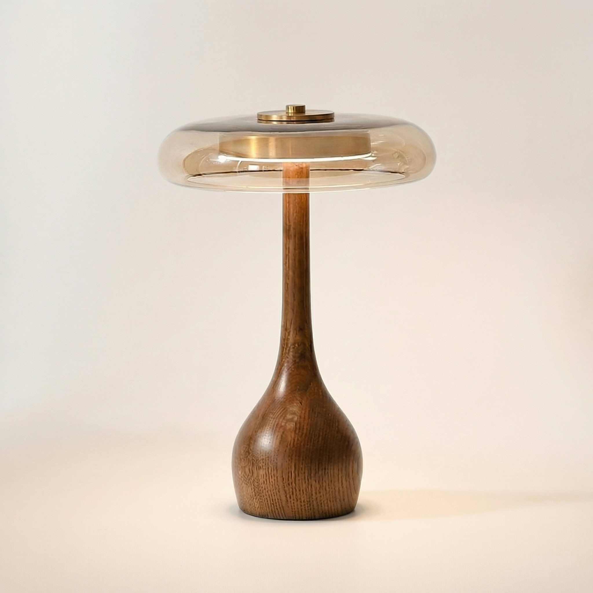 Wooden Table Light with Amber Glass Shade - Wildoxy