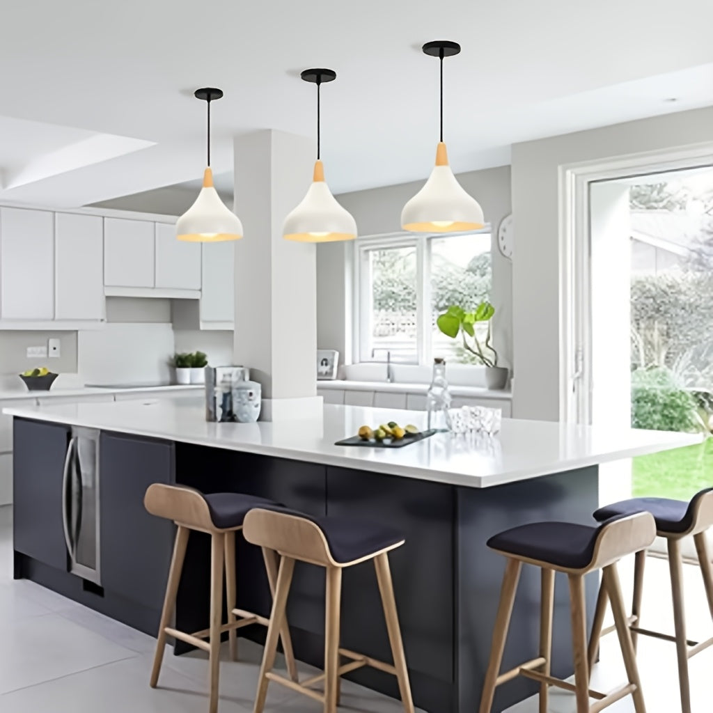Modern Teardrop Pendant Light | Metal & Wood Hanging Lamp | Wildoxy
