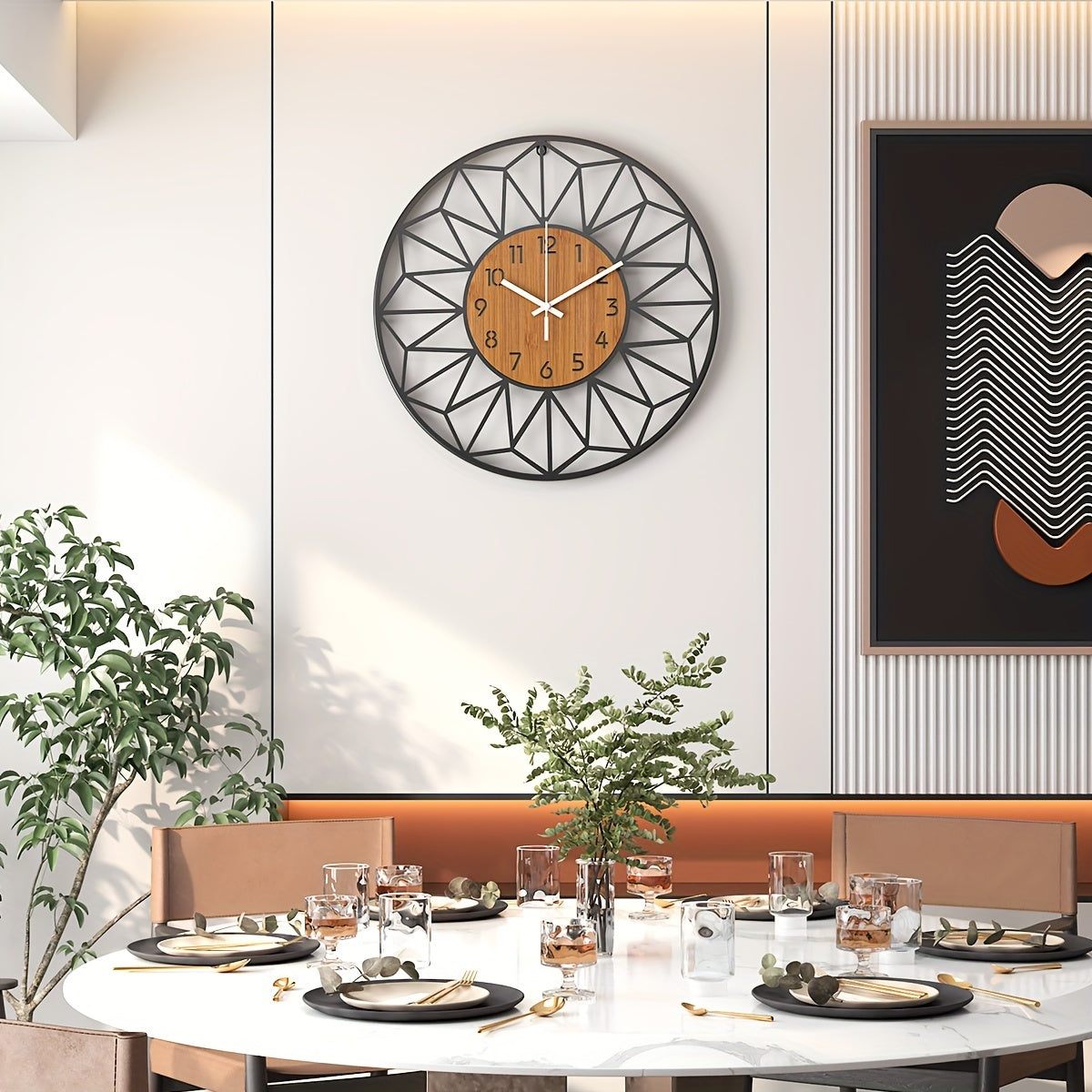 Modern Metal Wall Clock | Wood Grain Centre Design | Wildoxy