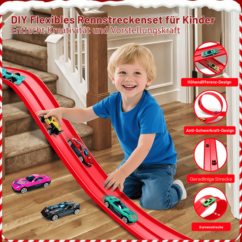 5 meter flexibel DIY-racerbana med bilar och loopar