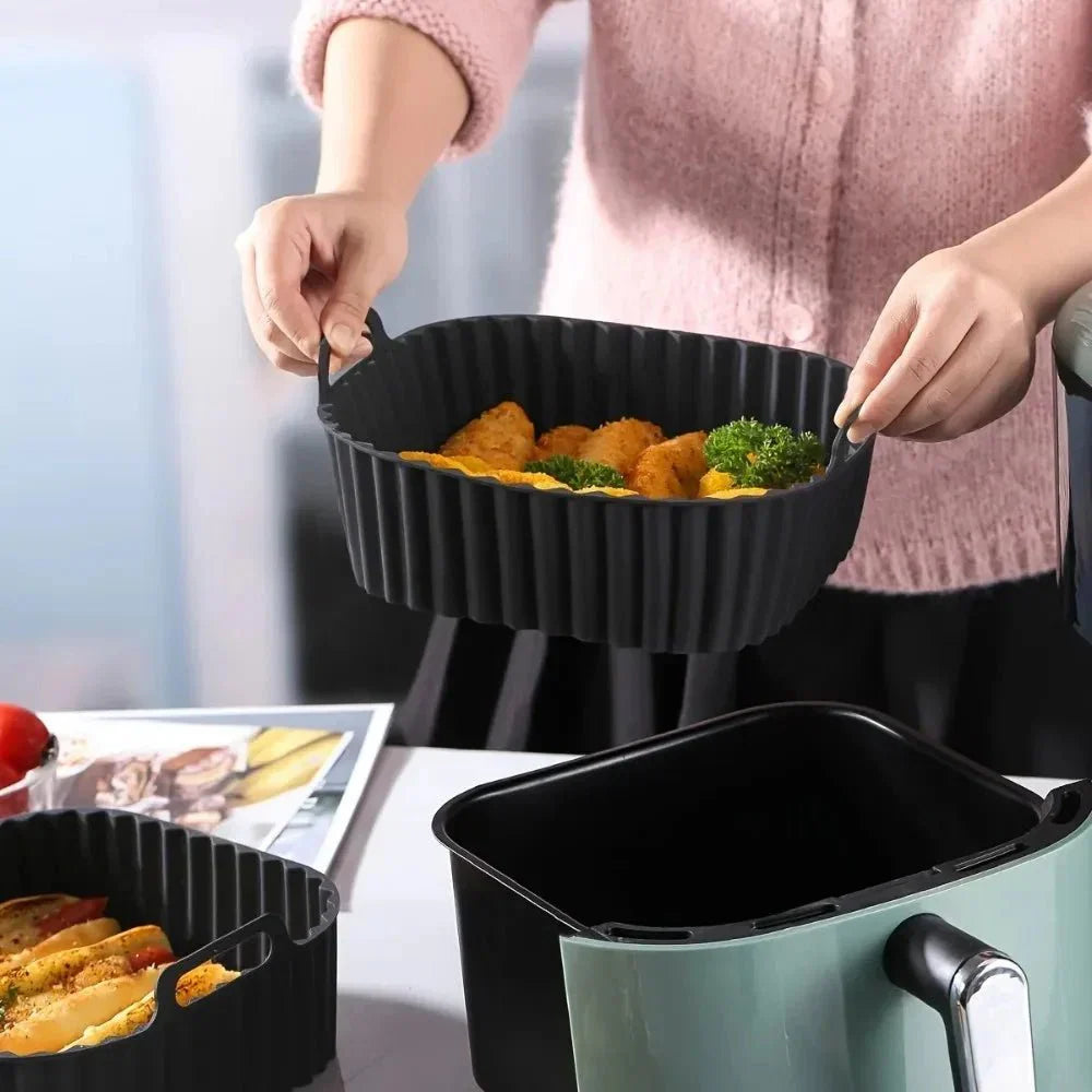 Set premium de folii din silicon EasyFry pentru friteuză cu aer cald — pătrate antiaderente, compatibile cu cuptoare de 4-7 Qt