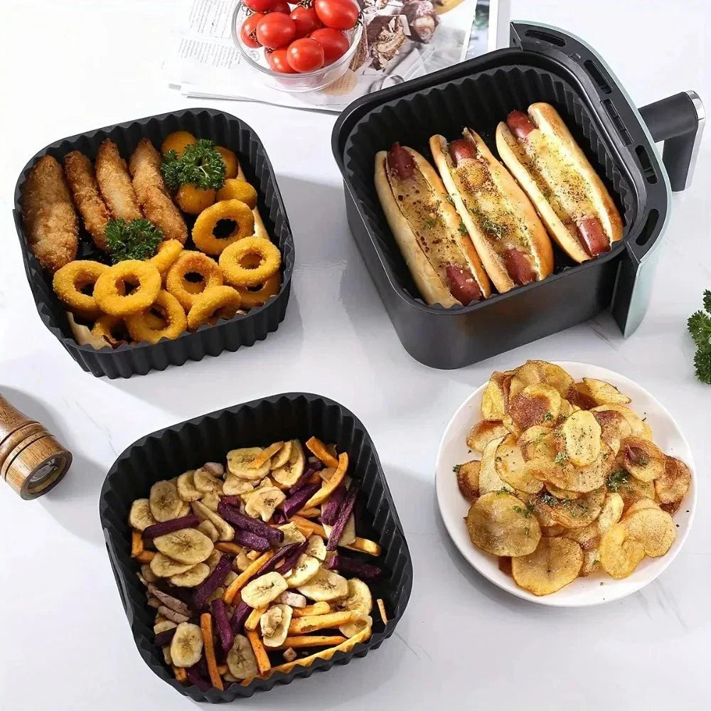 Set premium de folii din silicon EasyFry pentru friteuză cu aer cald — pătrate antiaderente, compatibile cu cuptoare de 4-7 Qt